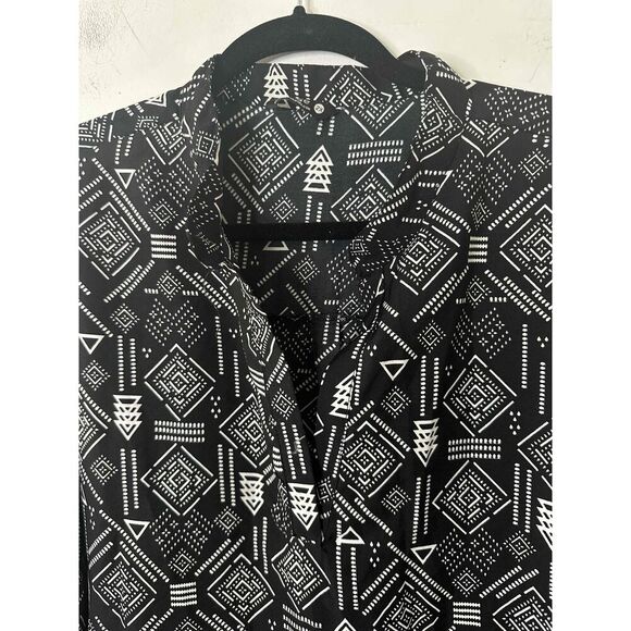 Indulge Shirtdress Womens Size 2X Black Geometric Long Sleeve Collar - Picture 3 of 7